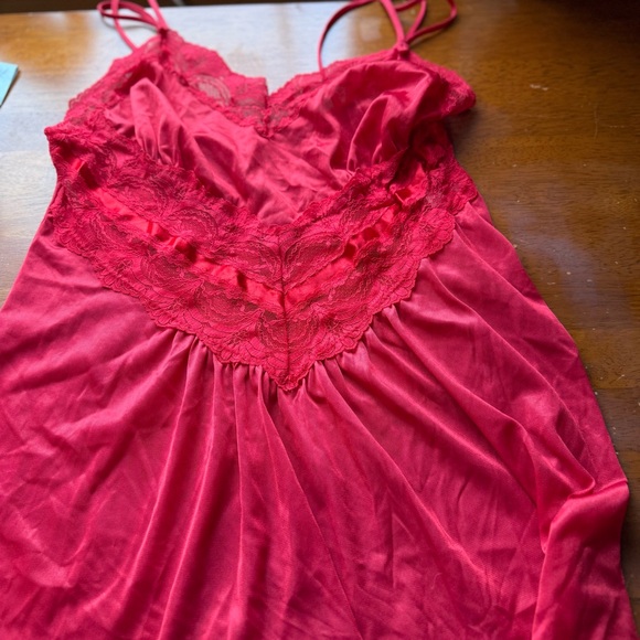 Vintage 70s 80s Petra Fashions Red Satin Lace Nightie Lingerie M Union Made - Picture 12 of 14